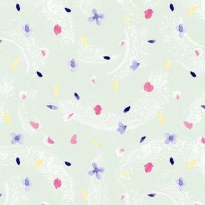 Assorted Flower Sprinkle Dots on Pale Sage Green Texture
