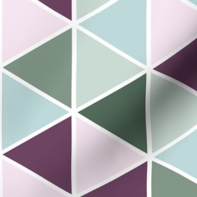 Medium Geometric Triangles, Plum and Green Tones