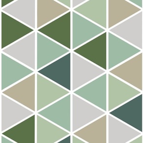 Medium Geometric Triangles, Green and Grey Tones