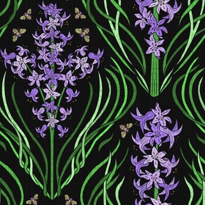 Hyacinths on Black, Linen texture XL