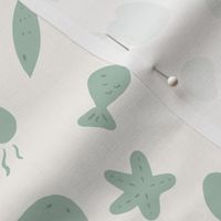 Minimal sea life   – Underwater creatures     - off-white and minty green           //   Small scale