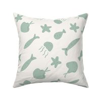 Minimal sea life   – Underwater creatures     - off-white and minty green           //   Big scale