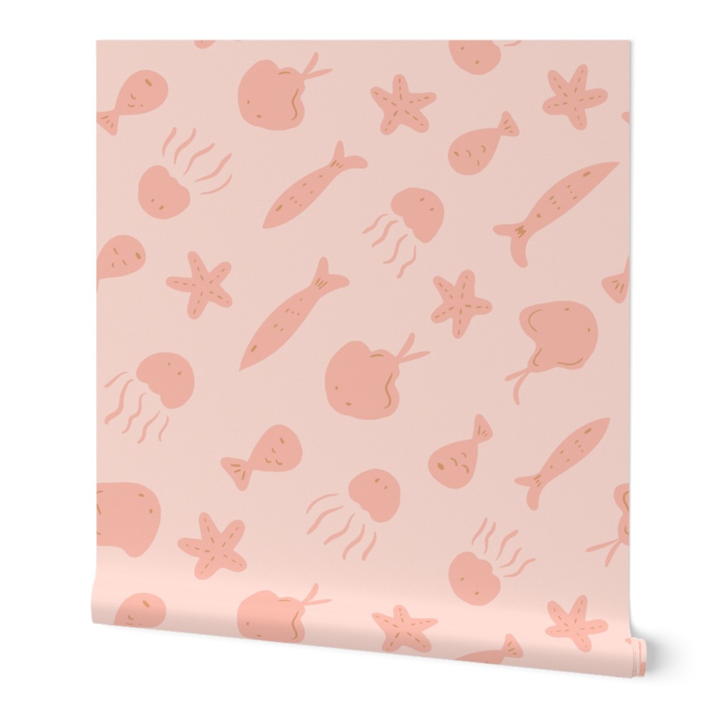 Minimal sea life   – Underwater creatures     - peach and light pink            //   Big scale