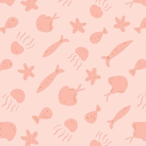 Minimal sea life   – Underwater creatures     - peach and light pink            //   Big scale