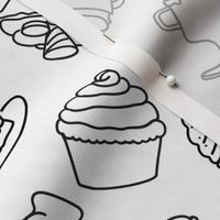 Sweet Treats Ice-cream, cake, and macaroon line drawings
