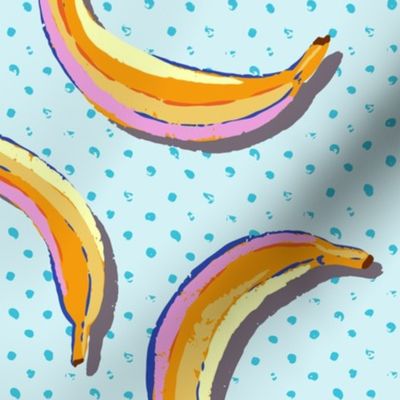 L - Bananas - Yellow, Orange, Pink, Blue Background