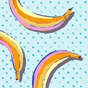 L - Bananas - Yellow, Orange, Pink, Blue Background