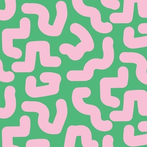Large - Abstract bold and bright modern shapes in green and pink