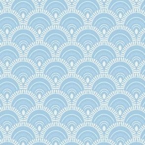 White hand drawn scallop pattern on a soft blue background - minimalistic art deco arcs - soothing for nurseries