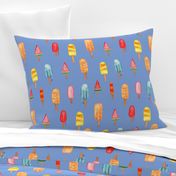 Ice pop in watercolour. Drippy summer ice lolly frozen treats. ice cream on blue