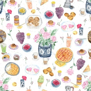 Cozy Cottage Snack Break - Hand drawn Whimsical Food, Drinks, and Flowers