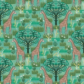 Giraffe and Acacia Tree (12") - green