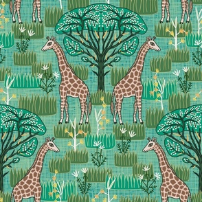 Giraffe and Acacia Tree (18") - green
