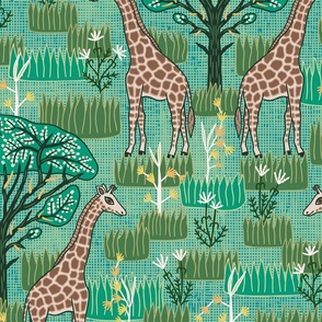 Giraffe and Acacia Tree (24") - green