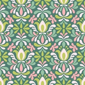 Geometric ornament with flowers (green)