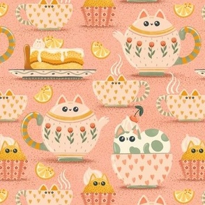 Teatime Cats - mid scale - pink