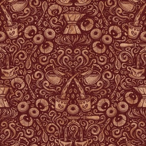 Coffee Break Damask Burgundy Red