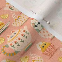 Teatime Cats - small scale - pink