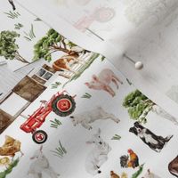 Small- Captivating Watercolor: Rustic Farm Life Depicted Through Hand-Painted Colorful Animals, Barns, and Tractors on white 