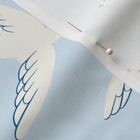 Flying Birds on Light Blue, Large Scale, White Doves in the Sky