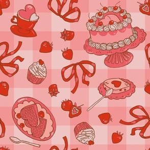 Sweet Vintage Retro Lolita Valentine all over in Gingham