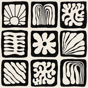 Matisse Inspired Organic Shapes, Black on Cream, 24-inch repeat
