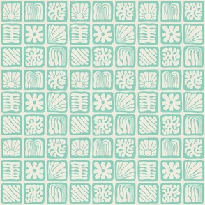 Matisse Inspired Organic Shapes, Mint Green on Cream, 6-inch repeat