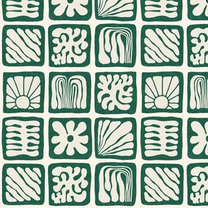 Matisse Inspired Organic Shapes, Dark Green on Cream, 12-inch repeat