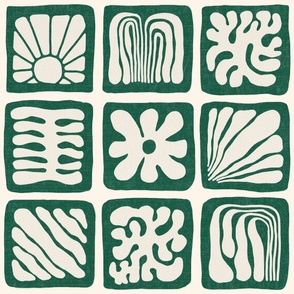 Matisse Inspired Organic Shapes, Dark Green on Cream, 24-inch repeat