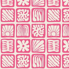 Matisse Inspired Organic Shapes, Hot Pink on Cream, 12-inch repeat