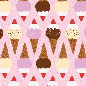 Large - Neapolitan Ice Cream Cones with Strawberries and Cream on Blush Pink