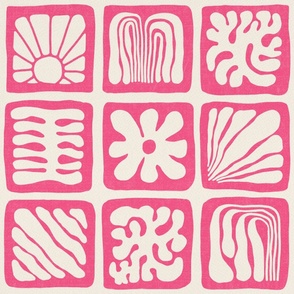 Matisse Inspired Organic Shapes, Hot Pink on Cream, 24-inch repeat