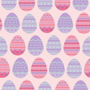 Decorative Easter Eggs in pink, blue and purple