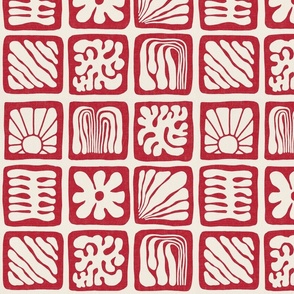 Matisse Inspired Organic Shapes, Red on Cream, 12-inch repeat