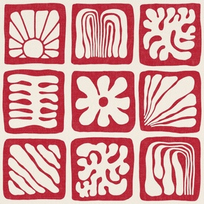 Matisse Inspired Organic Shapes, Red on Cream, 24-inch repeat