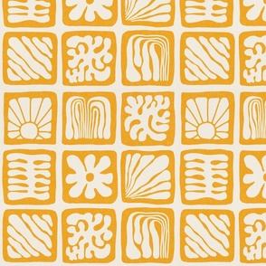Matisse Inspired Organic Shapes, Yellow on Cream, 12-inch repeat