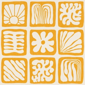 Matisse Inspired Organic Shapes, Yellow on Cream, 24-inch repeat