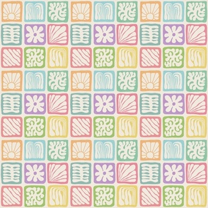 Matisse Inspired Organic Shapes, Rainbow Pastels on Cream, 6-inch repeat