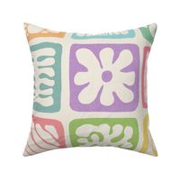 Matisse Inspired Organic Shapes, Rainbow Pastels on Cream, 24-inch repeat
