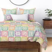 Matisse Inspired Organic Shapes, Rainbow Pastels on Cream, 24-inch repeat