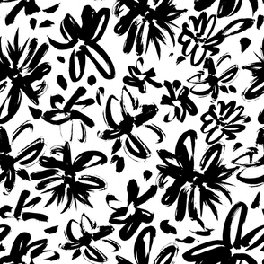 Subtle Painted Flowers Black and White