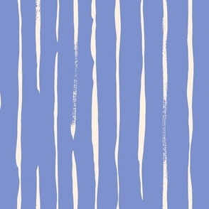 Vertical Organic Painterly Stripe in Cornflower Blue and Ivory Cream
