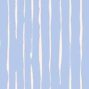 Vertical Organic Painterly Stripe in Light Blue and Ivory Cream