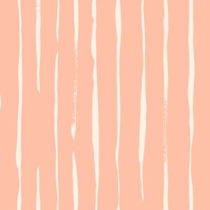 Vertical Organic Painterly Stripe in Coral Pink and Ivory Cream