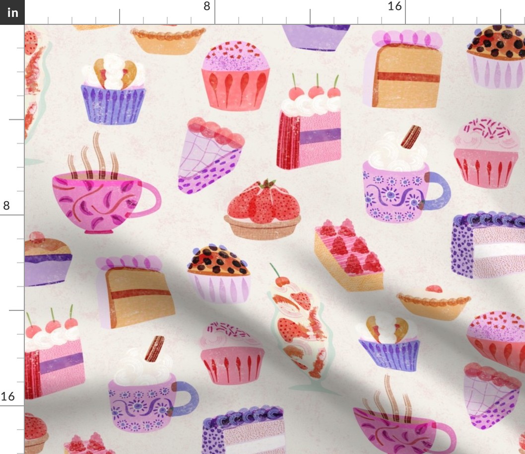 Sweet treats (large, cream) Deserts, puddings, cakes, slices, tarts and gateaux for this treat inspired watercolor style design.