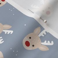 Kawaii Raindeer - Tossed Christmas animal design with snowflakes moody blue