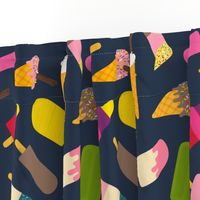 Icecream and lolly scatter on dark navy blue - large  scale by Cecca Designs