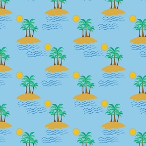 Tropical island with palm trees, sun, sea and sand