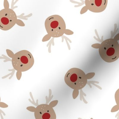 Scandinavian retro deer - Rudolph red nose reindeer Christmas design neutral boho kids neutral beige on white