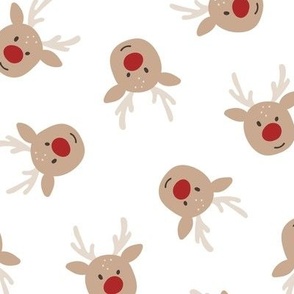 Scandinavian retro deer - Rudolph red nose reindeer Christmas design neutral boho kids neutral beige on white